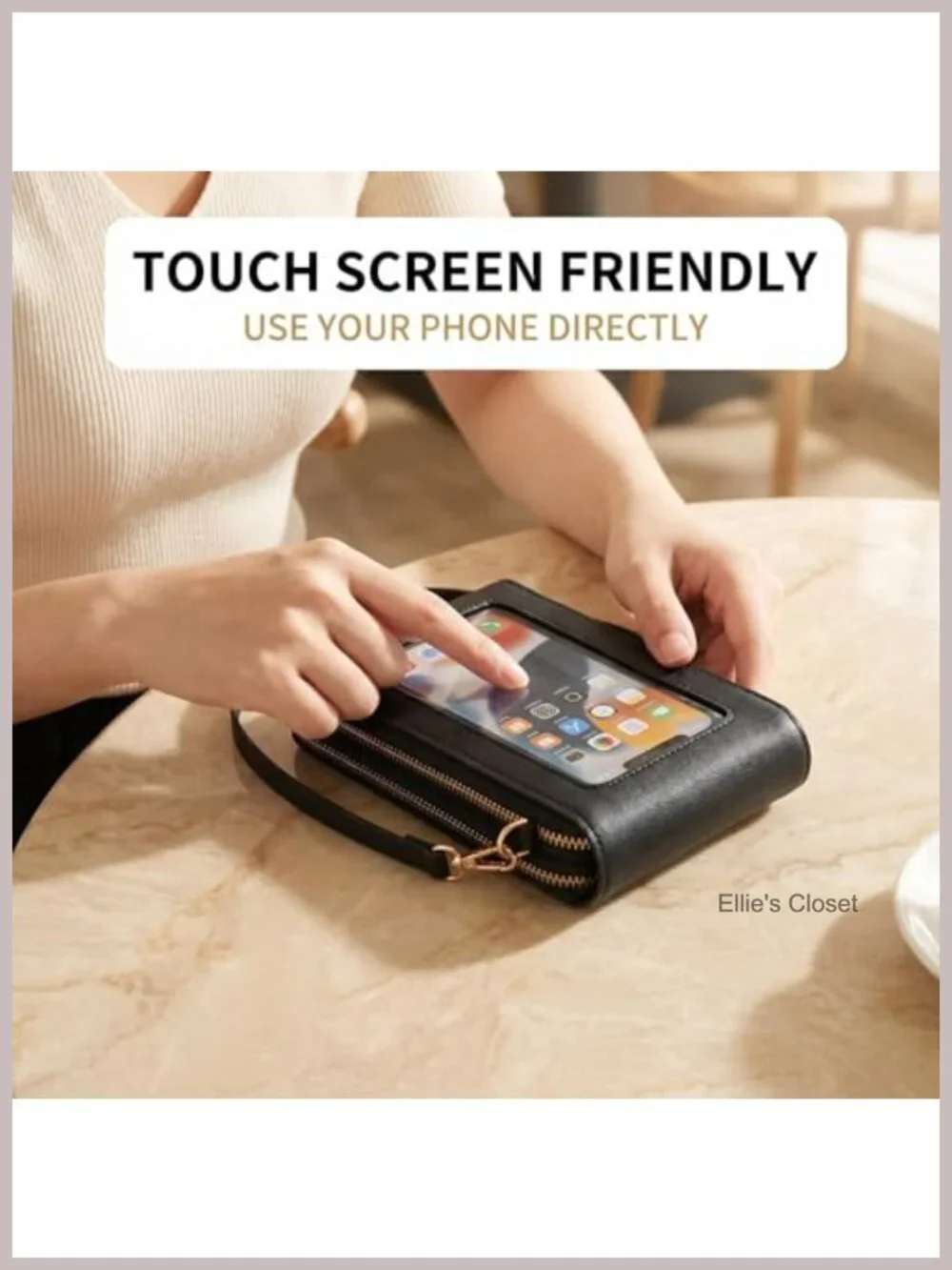 Faux Leather Crossbody Purse with Clear Phone Window, Card Slots, Adjustable
